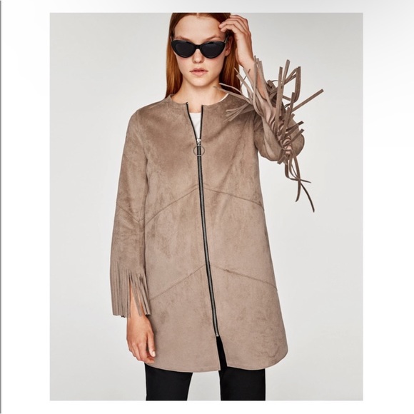 ZARA | Faux Suede Fringe-Sleeved Coat - Picture 1 of 8